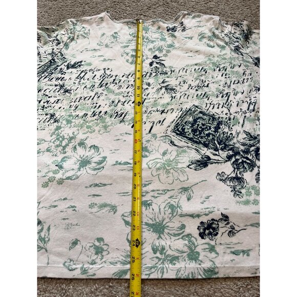 ALC Floral Text Script Top Size 3X Light Green Silver Black 100% Cotton Romantic - Picture 5 of 8